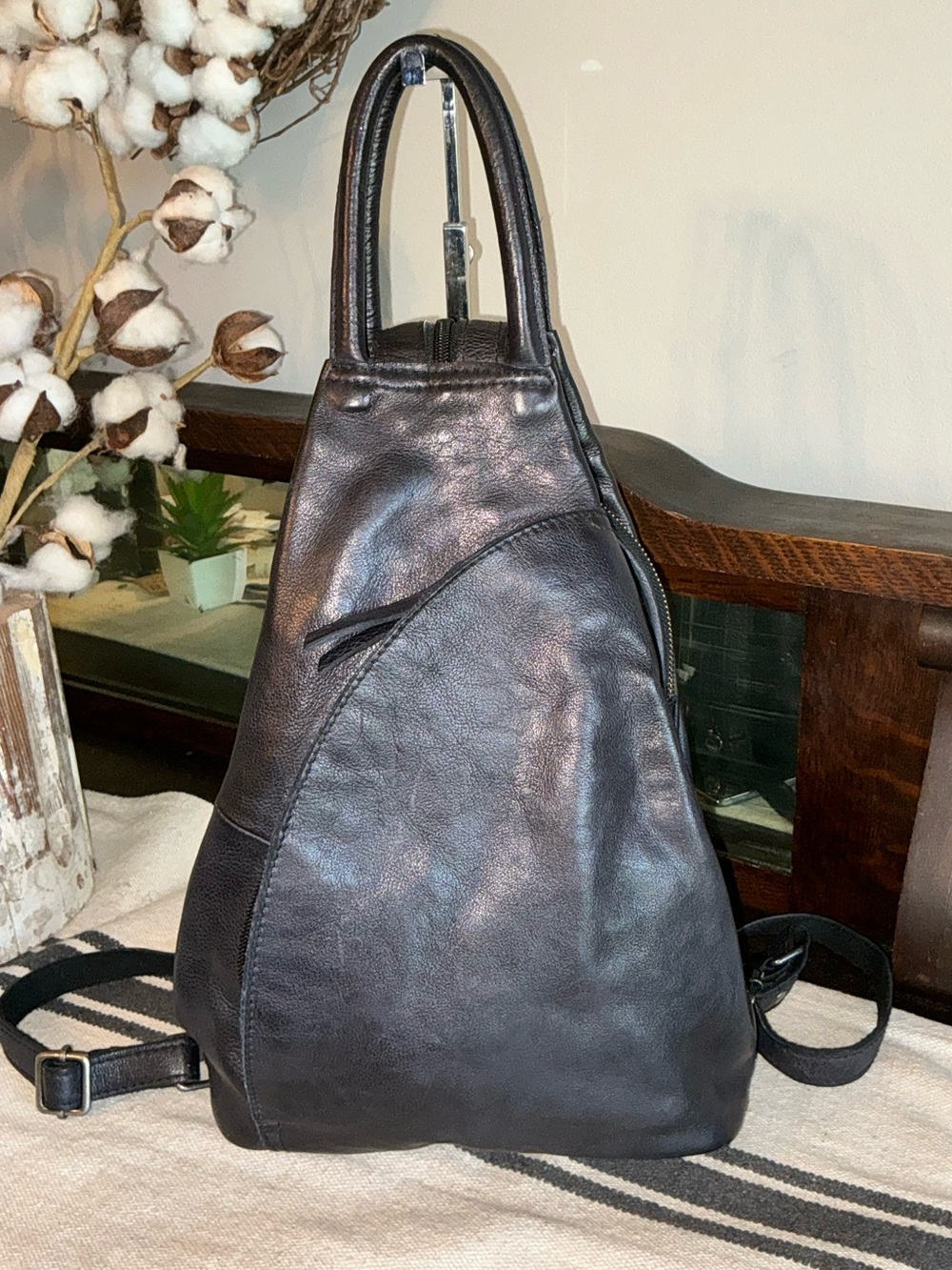 NWOT We The Free Leather Soho Convertible Sling Backpack Bag Black MSRP $128